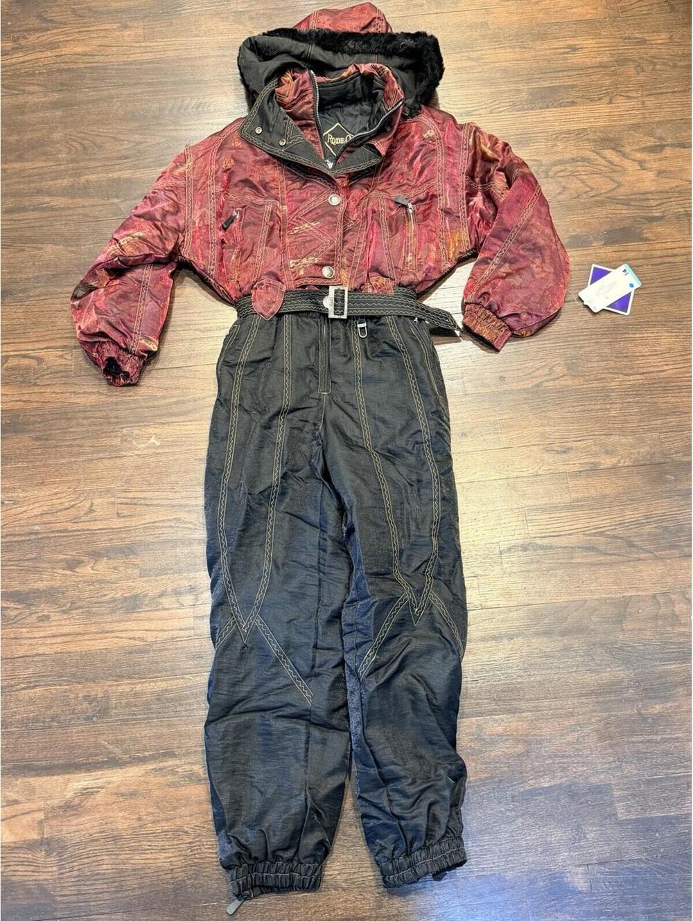Rodeo Ski Suit One Piece Snowsuit Bib Vintage Retro Neon 1980 Womens Sz M EUR 40
